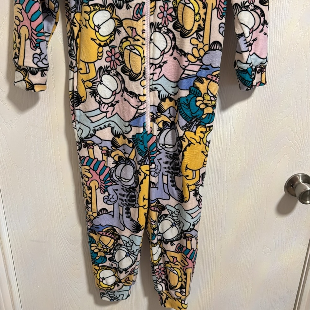 Delta Garfield Girls 7-8 Full Zip Soft Velour Feel Footless Pajamas Pockets Cute - Picture 3 of 12